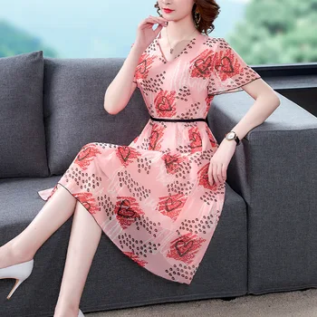 Blagovne znamke mulberry svile rdeče svilene obleke je novo natisnjeni A-line banket obleko za ženske v poletnih 2020