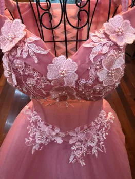 Roza Prom Obleke 2020 Novo Elegantno Off Ramo Čipke, Vezenine Vestidos De 15 Anos Quinceanera Stranka Halje Večerno Obleko