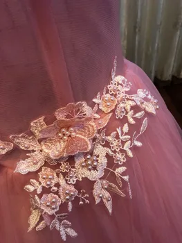 Roza Prom Obleke 2020 Novo Elegantno Off Ramo Čipke, Vezenine Vestidos De 15 Anos Quinceanera Stranka Halje Večerno Obleko