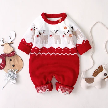 Za malčke Baby Fantje Božič Romper Jelenov Dolg Rokav Elk Natisnjeni Vzorec Jumpsuit za Fante, Dekleta Obleke Novo Leto je Kostum