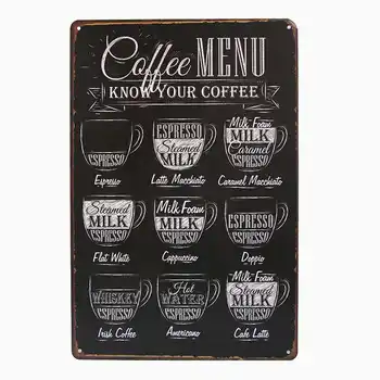 Vintage Kovinski Tin znaki Kave Meni Čaj Wi - Fi Bar Pivo Umetnosti Plakatov Doma Dekor Restavracija, Kavarna Stenske Plošče