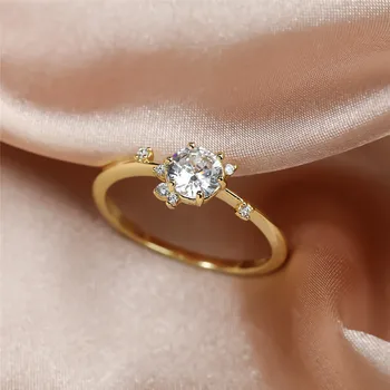 Minimalističen Ženski Beli Krog Crystal Ring Rose Zlata, Srebrna Barva Poroko Tanke Obroči Za Ženske, Luštna Nevesta Cirkon Zaročni Prstan