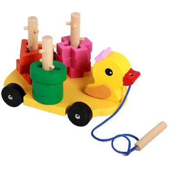Baby Izobraževalne Zbor Lesenih Blokov Večfunkcijsko Geometrijo Določa Stolpec Potegnite Vozički Za Železniške Otroci Igrače Brinquedos