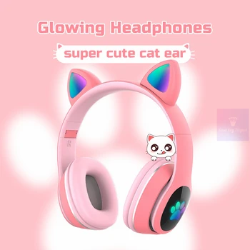 LED Mačje Uho Slušalke Bluetooth 5.0 šumov Odrasli Otroci dekle Slušalke Podpira TF Kartice FM Radio Z Mic Brezžični+Žično