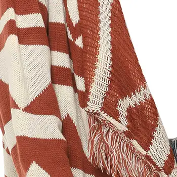 Ženski Pulover Barvo Plesti Fashaion Priložnostne Tassel Jopico Geometrijski Vzorec Dolgimi Rokavi, Puloverji Coats