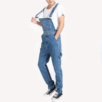 Mcikkny Moda za Moške Vrečasta Tovora Traper hlače z Oprsnikom Kombinezon Oprati Svoboden Stil Jeans Jumpsuit Za Moški Suspender Hlače Več žepi