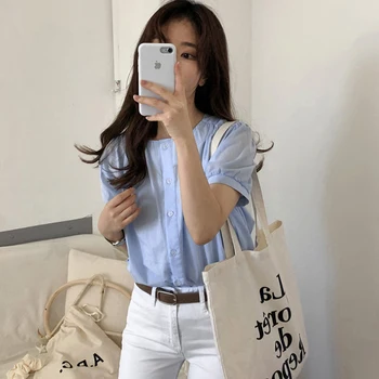 2 barvi femme womens vrhovi 2019 poletje korejski slog, barva majico s kratkimi rokavi ženske v vratu bluze (C6512)