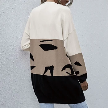 Pulover Ženske, Priložnostne Mid-Dolžina Leopard Tiskanja Šivanje Jopico Jesensko Zimski Pulover Moda Plašč 2020