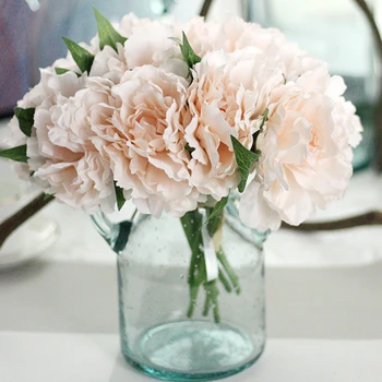 5 Glav Umetne Rože Hydrangea Peony Poročni Šopek Svile Cvet Za DIY Doma Stranka Dekor z Zelenimi listi Naravnih Veren