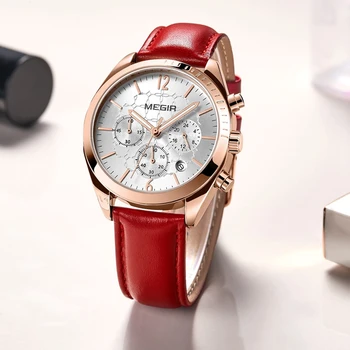 MEGIR Ženske Moda Pazi Luksuzni Ženske Ure Usnje Pasu Kronograf Auto Datum Quartz Dame Watch Ženske Ure Reloj Mujer