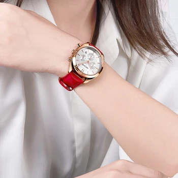 MEGIR Ženske Moda Pazi Luksuzni Ženske Ure Usnje Pasu Kronograf Auto Datum Quartz Dame Watch Ženske Ure Reloj Mujer