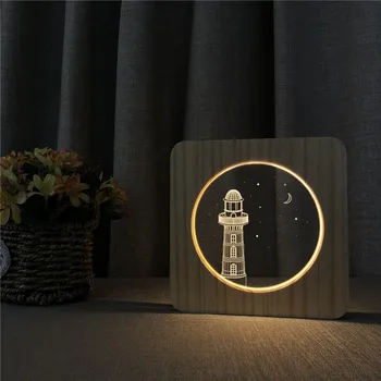 Svetilnik Stolp 3D LED Arylic Lesene Noč Lučka Tabela Stikala za Luč Nadzor Carving Lučka za otroška Soba Okrasite Darilo