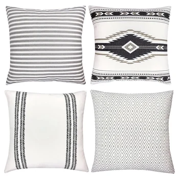 Dekorativne Pillowcases Primerna Le za 4 Sklope 18 x 18 Palčna Sodobno Oblikovanje Prugasta Geometrijske Pillowcases za Kavč, Kavč ali