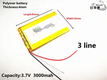 2pcs/lot 3 vrstice Dobro Qulity 3,7 V,3000mAH 405585 Polimer litij-ionska / Litij-ionska baterija za tablični računalnik BANKE,GPS,mp3,mp4