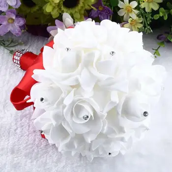 Najnovejši Kristalno Dekorativni Vrtnice Cvetovi Pearl Družico Poročni Šopek Poročni Umetne Svile Cvetja dig7312
