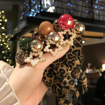 Japonski Ženska Usnje Rebro Lase Vrv Headdress Ins Korejski Sen Dekle Pearl Gumico Leopard Scrumchies Dodatki Za Lase