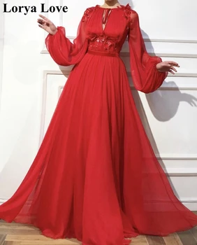 Rdeča Dolgimi Rokavi-Line Večerne Obleke 2020 Seksi Ženske, Formalno Stranko Haljo De Soiree Elegantno Šifon Vestido Dolgo Maturantski Obleko Maxi