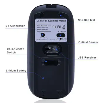 2.4 G Brezžično Polnjenje Miško Bluetooth Dual-mode Polnilna Miška Wireless Mouse Ultra-tanek Ergonomska Prenosni Optični Miši