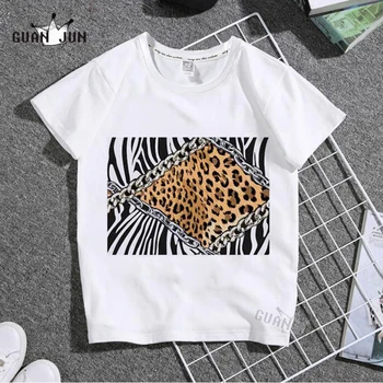 Brezšivne Zebra Leopard Kože Verige Otroci T Shirt Fantje/Dekleta T-Shirt Kratek Rokav Srčkan Tshirt Smešno Risanka Otroci Oblačila