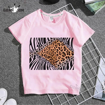 Brezšivne Zebra Leopard Kože Verige Otroci T Shirt Fantje/Dekleta T-Shirt Kratek Rokav Srčkan Tshirt Smešno Risanka Otroci Oblačila