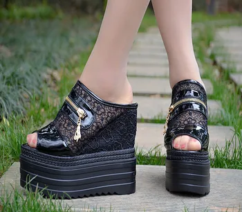 Klin super visoke pete povečanje v čevlje muffin dnu ženske čevlje nepremočljiva platformo debele sandali in natikači AA-187