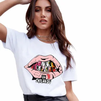 V Obliki srca Vzorec Ženske T-shirt krog Vratu Kratek Rokav Osnovna 2020 Priložnostne Poletje Modni Vse-ujemanje Oblačila