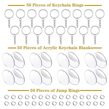 150 Kos 2 Cm, Akril Preglednih Plošč in Ključnih Verige Nastavite, zbrišete Prazno Akrilnih Plošč Krog Keychain za DIY Projektov