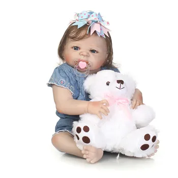 Polni silikona prerojeni lutke 55 cm novorojenčka dekle prerojeni dojenčki super pravi baby doll rojen gladke lase z medved bebe živ rodi