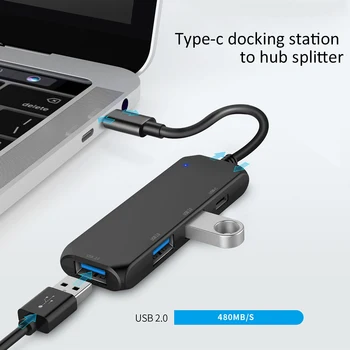 4-v-1 Tip C Središče s 3 Vrata USB 2.0 1 PD Polnjenje Vrata Ultra Slim Aluminij USB C Adapter Združljiv za Macbook Air Naprave w