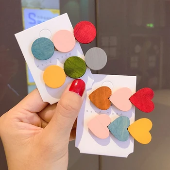 1pcs Japonski Slog Lesene Ostra Retro Candy Barve Srce Oblika sponke za Lase Za Dekleta