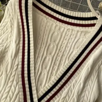 Kolegij slog 2020 pomlad novo pleteno jopico jakna ženska kratka twist Japonski globoko v vratu jopica preppy stil