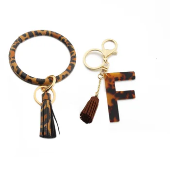 Akril Pismo Keychain Debelo 2020 Trendy Začetno Abeceda Leopard Pismo Ključnih Verige Pribor Majhne Tassel Keychain