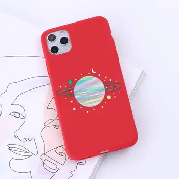 Lepe Risanke Astronavt Planet Telefon Primeru Rdeče Candy Barve za iPhone 6 7 8 11 12 s mini pro X XS XR MAX Plus