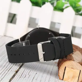 Ročno izdelani Leseni Watch Quartz Analogna Usnje Pasu Black Sandalovine Watch Premium Lesene Ure Svetlobna Funkcijo montre homme