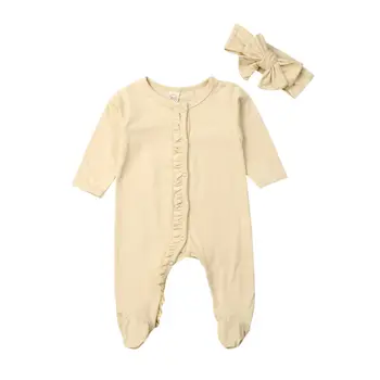 Za malčke Baby Girl Boy 2Pcs Obleke Ruffles Romper Jeseni Toplo Dolg Rokav Priložnostne Jumpsuit Baby Girl Boy Sleepwear Oblačila 0-12M