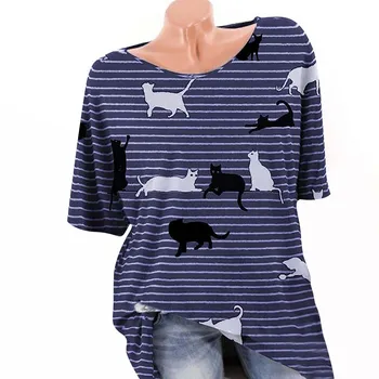 Plus Velikost ženske majice Kratek Rokav 3D Živali cat Natisnjeni O-Vrat Vrhovi Tee T-Shirt visoke kakovosti majice ženske grafični tees vroče