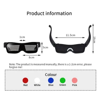 Očala pod vodstvom APP Nadzor Svetlobna Zaščita Polnjenje prek kabla USB Očala DIY Uporaba Nadzor Multi-language Utripajoče LED