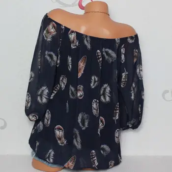 Ženske Bluzo Moda 2020 Plaži, Nakupovanje Odhaja Pero Tiskanja Čipke Proti-vrat Priložnostne Off Ramenski Plus Velikost S-5XL Ženske Majica