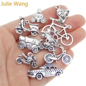 Julie Wang 10pcs Mešani motorno kolo, Avto, Avtobus, Kolo Čare Starinsko Barvo Zlitine Ogrlico, Obesek DIY Nakit, Izdelava Dodatne opreme