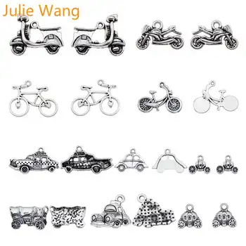 Julie Wang 10pcs Mešani motorno kolo, Avto, Avtobus, Kolo Čare Starinsko Barvo Zlitine Ogrlico, Obesek DIY Nakit, Izdelava Dodatne opreme