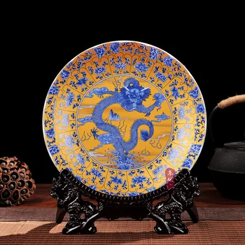 Jingdezhen Keramične Umetnosti Visi Tablice Modre In Bele Famille Dekoracijo Krožnika Sodobni Kitajski Slog Dnevna Soba Obrti Ornament