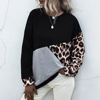 Modna Ženska Priložnostne O-vratu Mid-dolžina Izgubijo Barvo Leopard Puloverju Vrhovi jeseni leta 2020 ženske