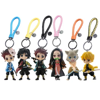 6pcs/set Anime Demon Slayer Keychain figuric lutka igrače Pleteni usnje ključnih verige Ročno pletene vrvi Obesek