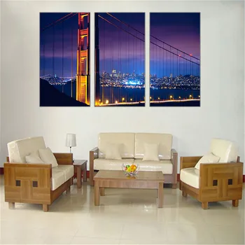 Sodobna Platno Slikarstvo Golden Gate Bridge Platno Umetniško Sliko Olje Doma Dekor Nočni Steni Sliko HD Neuokvirjeno Modularni 3 Kosov