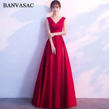 BANVASAC 2018 V Vratu Saten Krilo brez Rokavov Dolge Večerne Obleke Elegantno Linijo Pleat Backless Stranka Maturantski Oblek