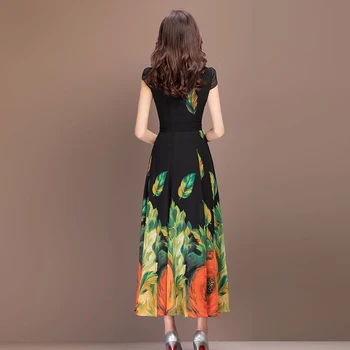 2021 Poletje Priložnostne Cvjetnim Tiskanja Linijo Dolgo Šifon Obleko Ženske