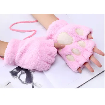 Korejska različica srčkan parkelj plišastih rokavice topel in mehak pliš kratek fingerless puhasto panda rokavice pol prsta 장갑
