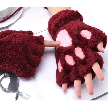 Korejska različica srčkan parkelj plišastih rokavice topel in mehak pliš kratek fingerless puhasto panda rokavice pol prsta 장갑