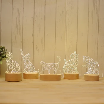 Preprost namizne Svetilke Nordijska Masivnega Lesa, LED Polnjenje Noč Svetlobe Mačka Ustvarjalno Darilo 3D Postelji Tafel Lampen Razsvetljave v Zaprtih prostorih EB50TD