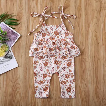 2020 Novo Poletje 0-24M Newborn Baby Toddler Dekle Oblačila Ruffle Romper brez Rokavov Jumpsuit Cvetlični Obleko Poletje